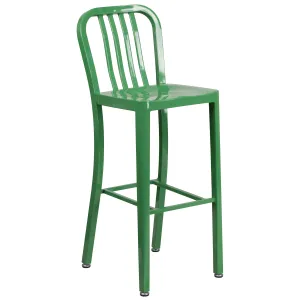 Commercial Grade 30" High Metal Indoor-Outdoor Barstool with Vertical Slat Back