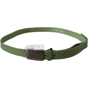 Costume National Chic Green Leather Waist Belt with Silver Buckle