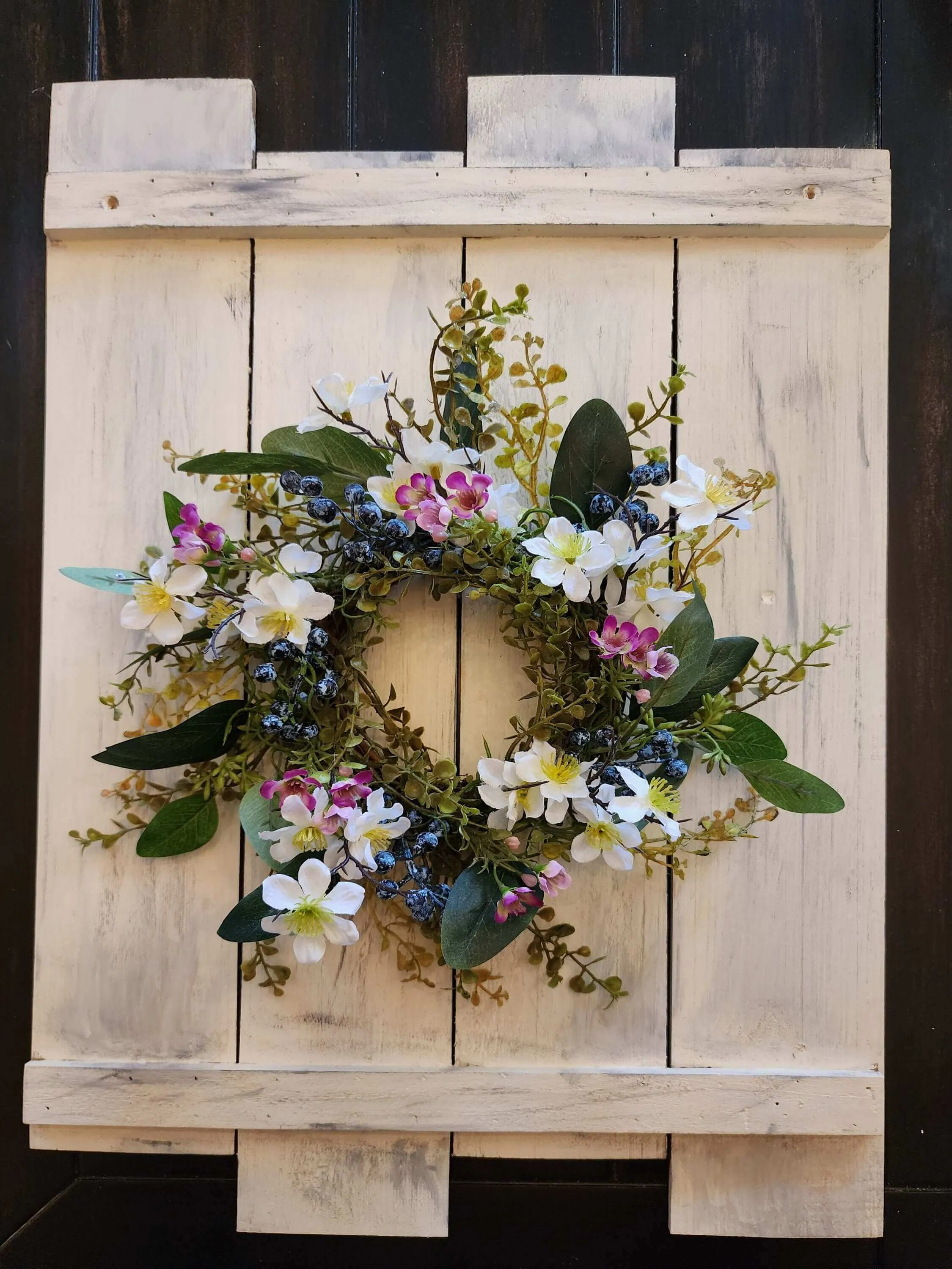 Country Charm Floral Wreath | 12-inch Blueberry & Eucalyptus Centerpiece