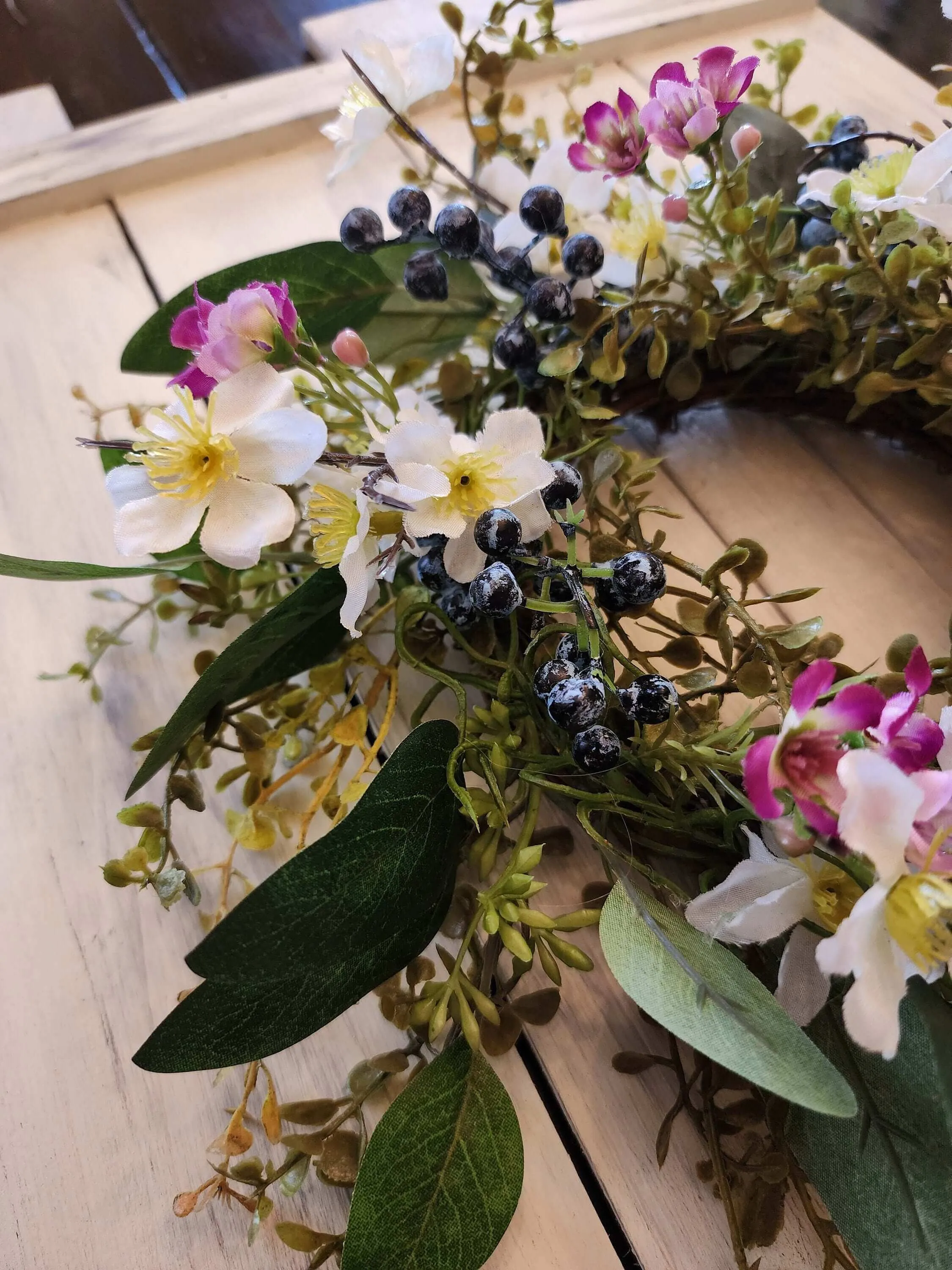 Country Charm Floral Wreath | 12-inch Blueberry & Eucalyptus Centerpiece