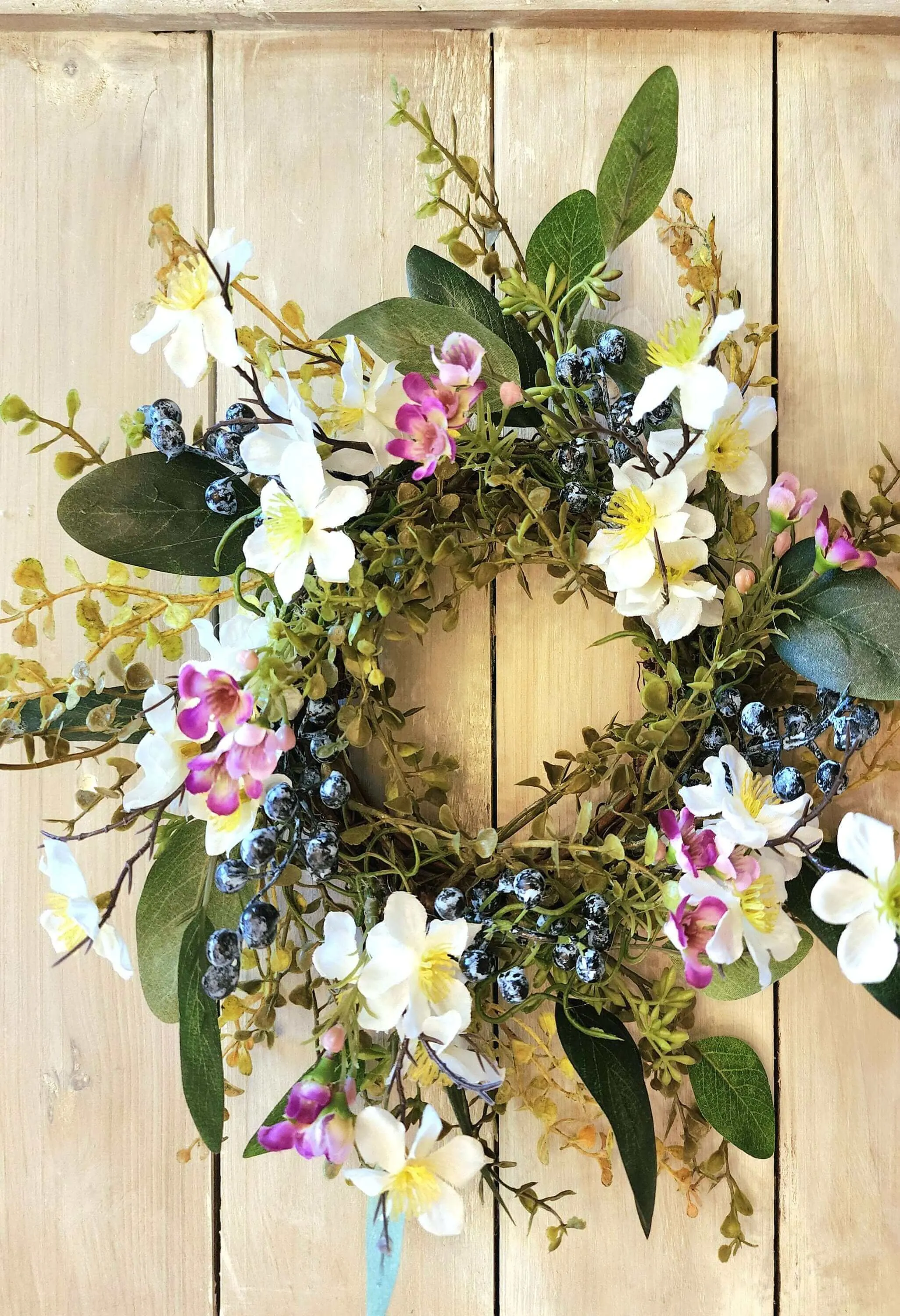 Country Charm Floral Wreath | 12-inch Blueberry & Eucalyptus Centerpiece