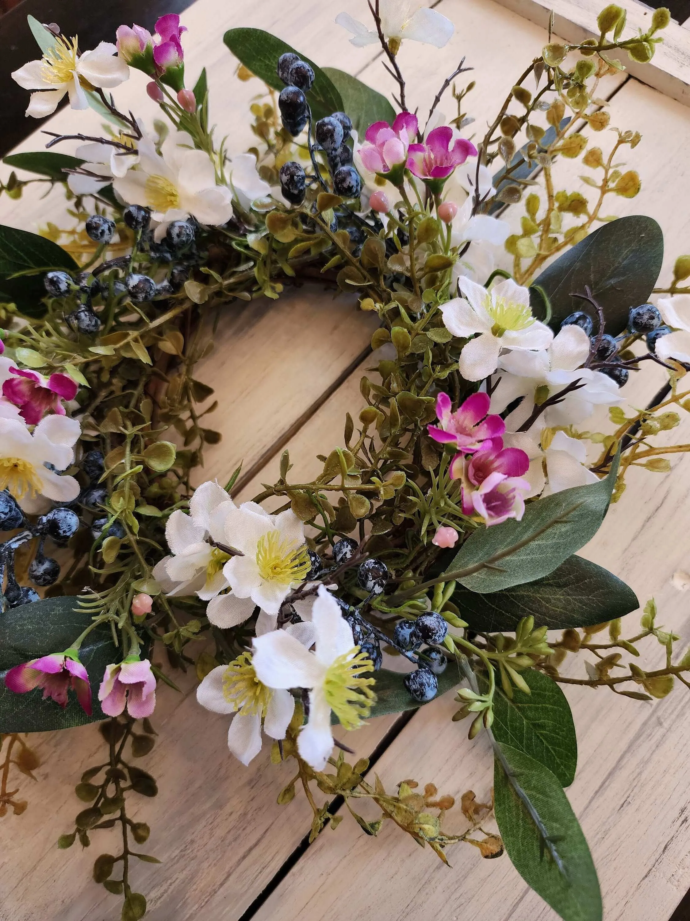 Country Charm Floral Wreath | 12-inch Blueberry & Eucalyptus Centerpiece