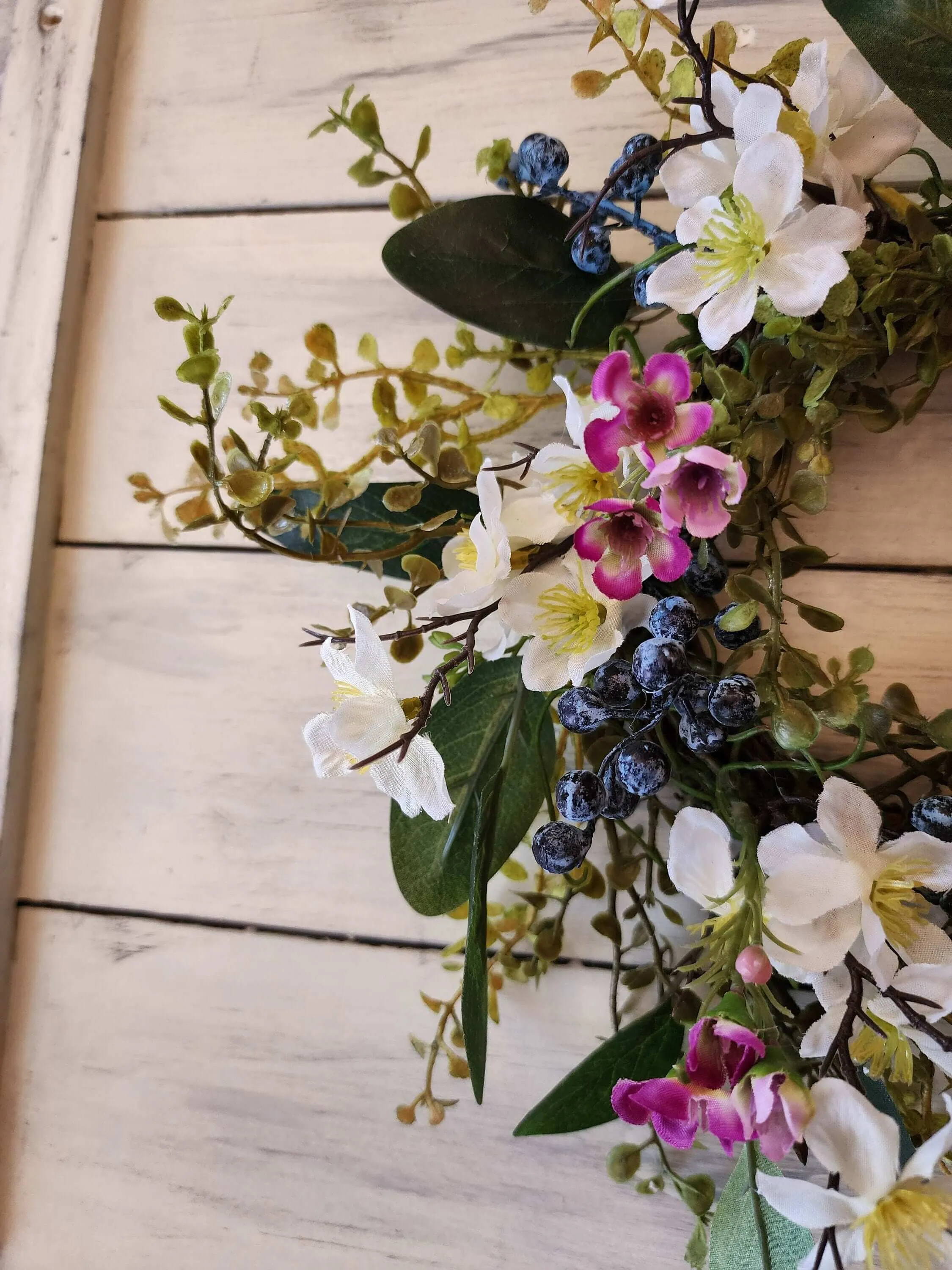 Country Charm Floral Wreath | 12-inch Blueberry & Eucalyptus Centerpiece