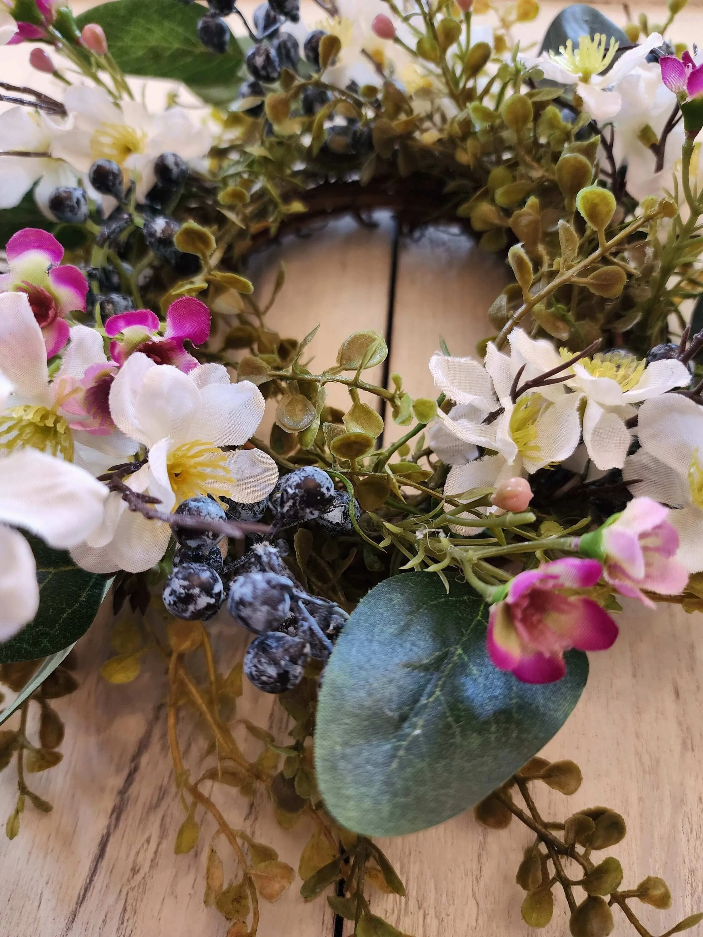 Country Charm Floral Wreath | 12-inch Blueberry & Eucalyptus Centerpiece