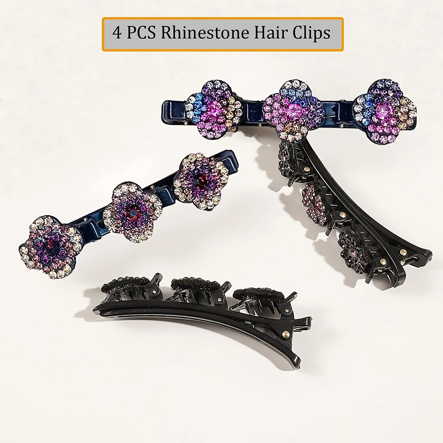 Crystal Stone Braided Hair Clips with Rhinestones for Women