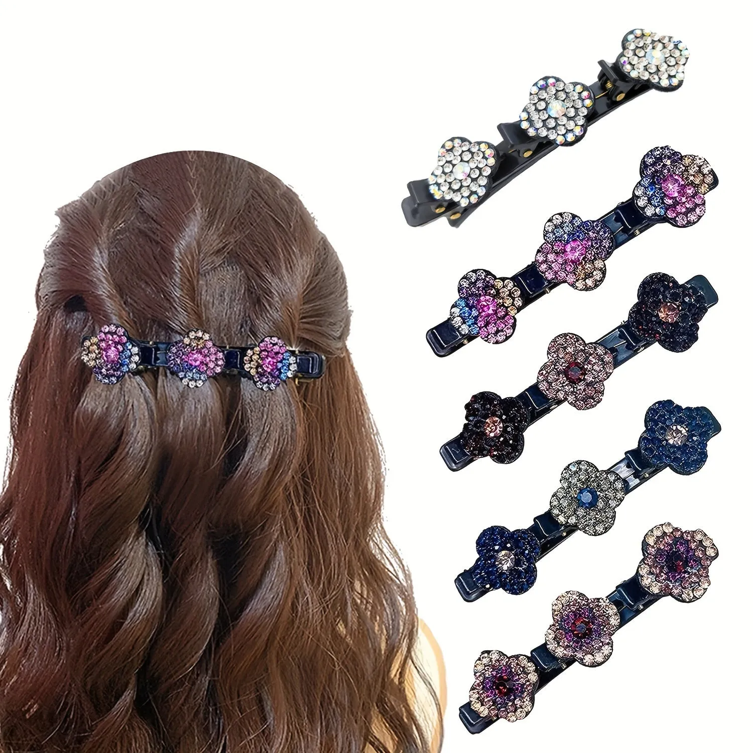 Crystal Stone Braided Hair Clips with Rhinestones for Women