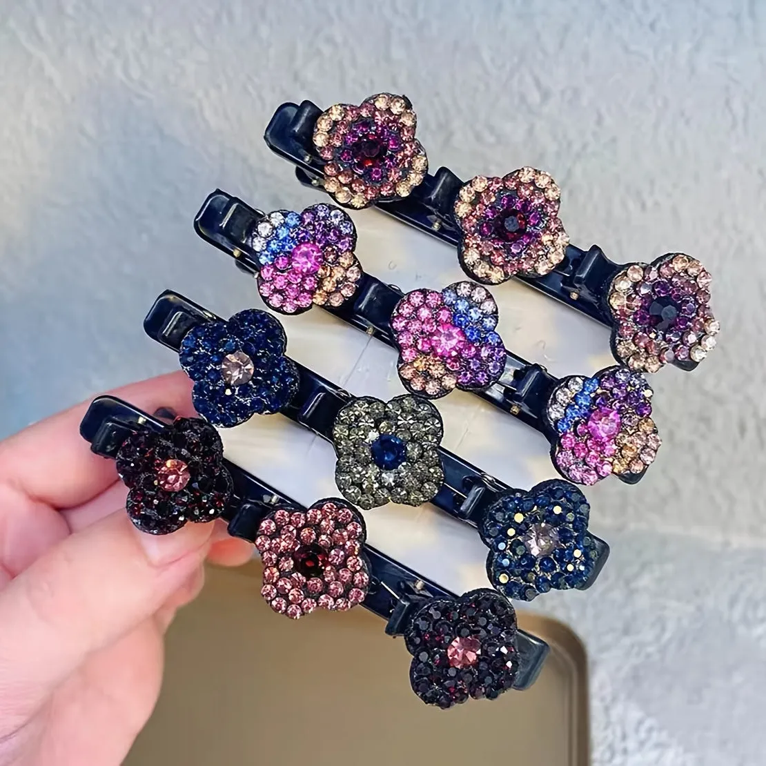 Crystal Stone Braided Hair Clips with Rhinestones for Women