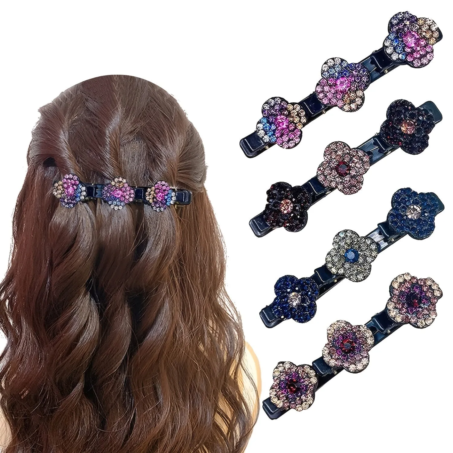 Crystal Stone Braided Hair Clips with Rhinestones for Women