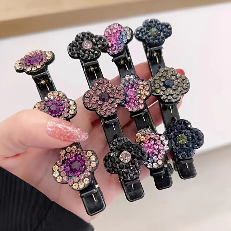 Crystal Stone Braided Hair Clips with Rhinestones for Women