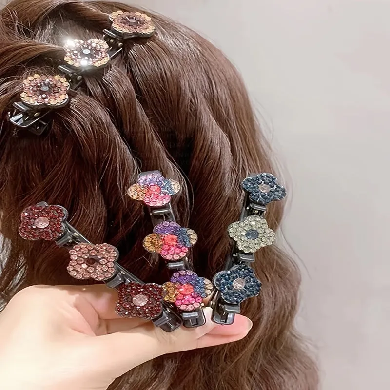 Crystal Stone Braided Hair Clips with Rhinestones for Women