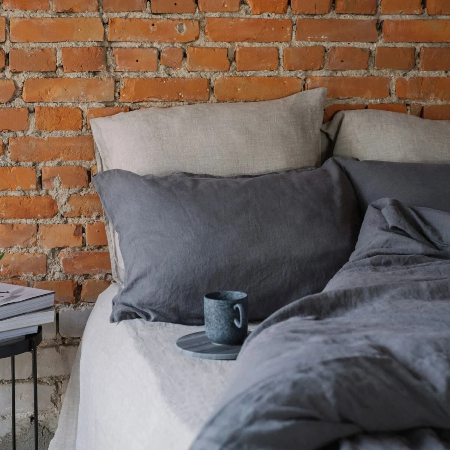 Dark Grey Linen Pillowcase