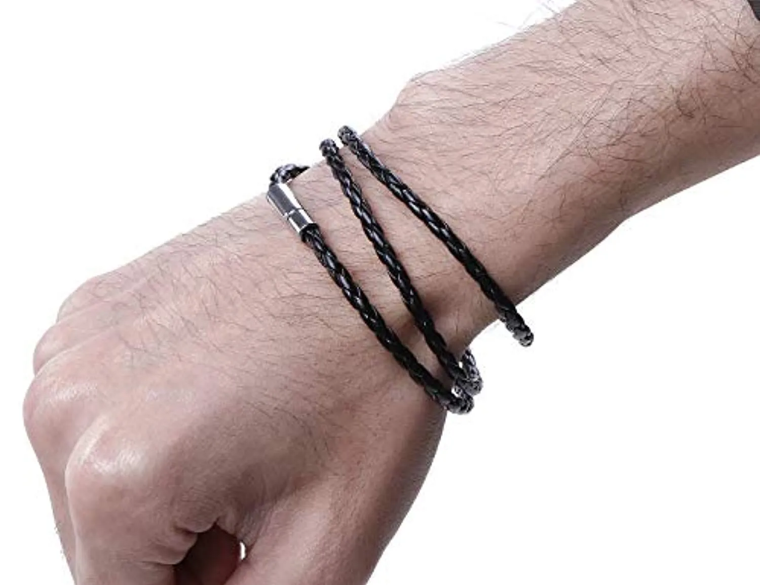 Electomania Black Leather Multi-Layer Bracelet for Men