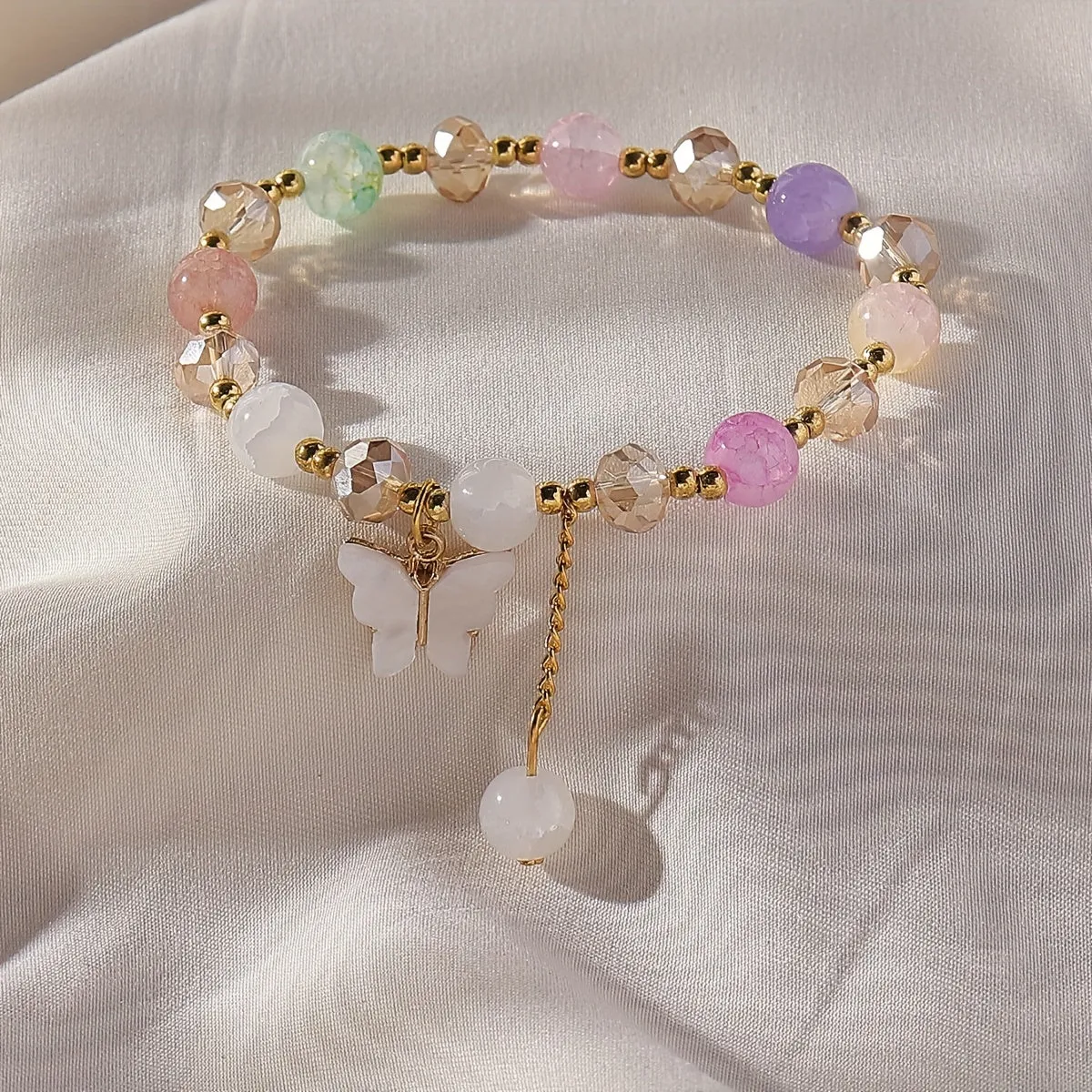 Elegant Butterfly Pendant Bracelet with Y2K Style Beads