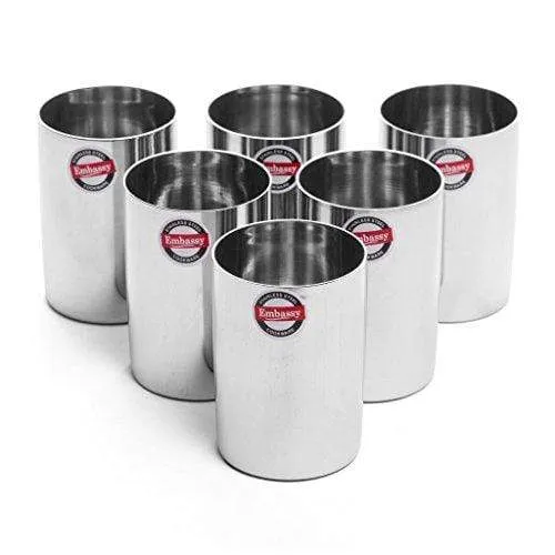 Embassy Stainless Steel Pepsi Glass, Pack of 6, 300 ml