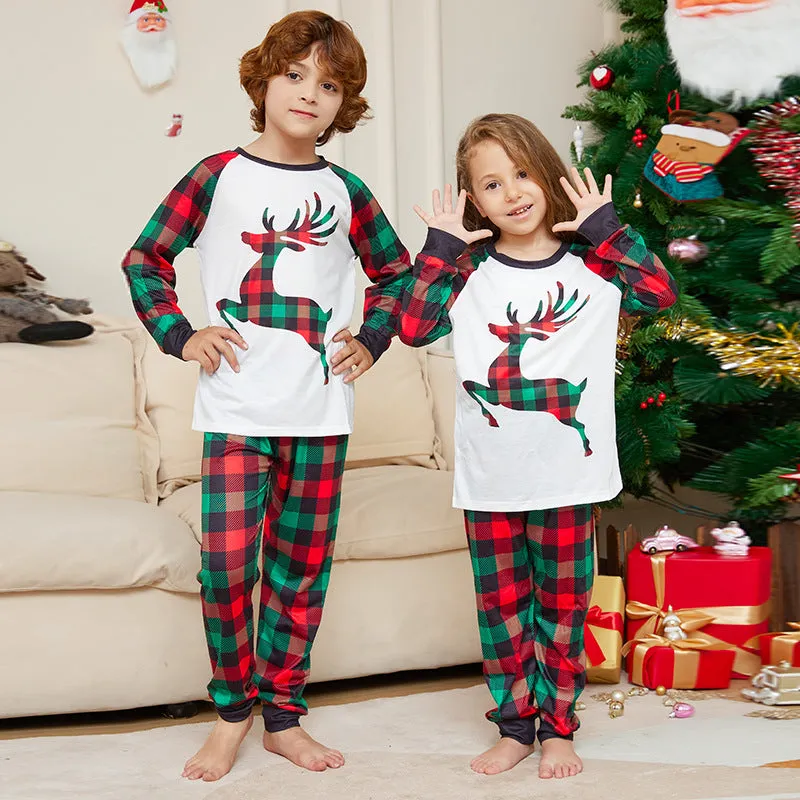 Family Chic Minimalist Pajama Set with Moose Plaid Print