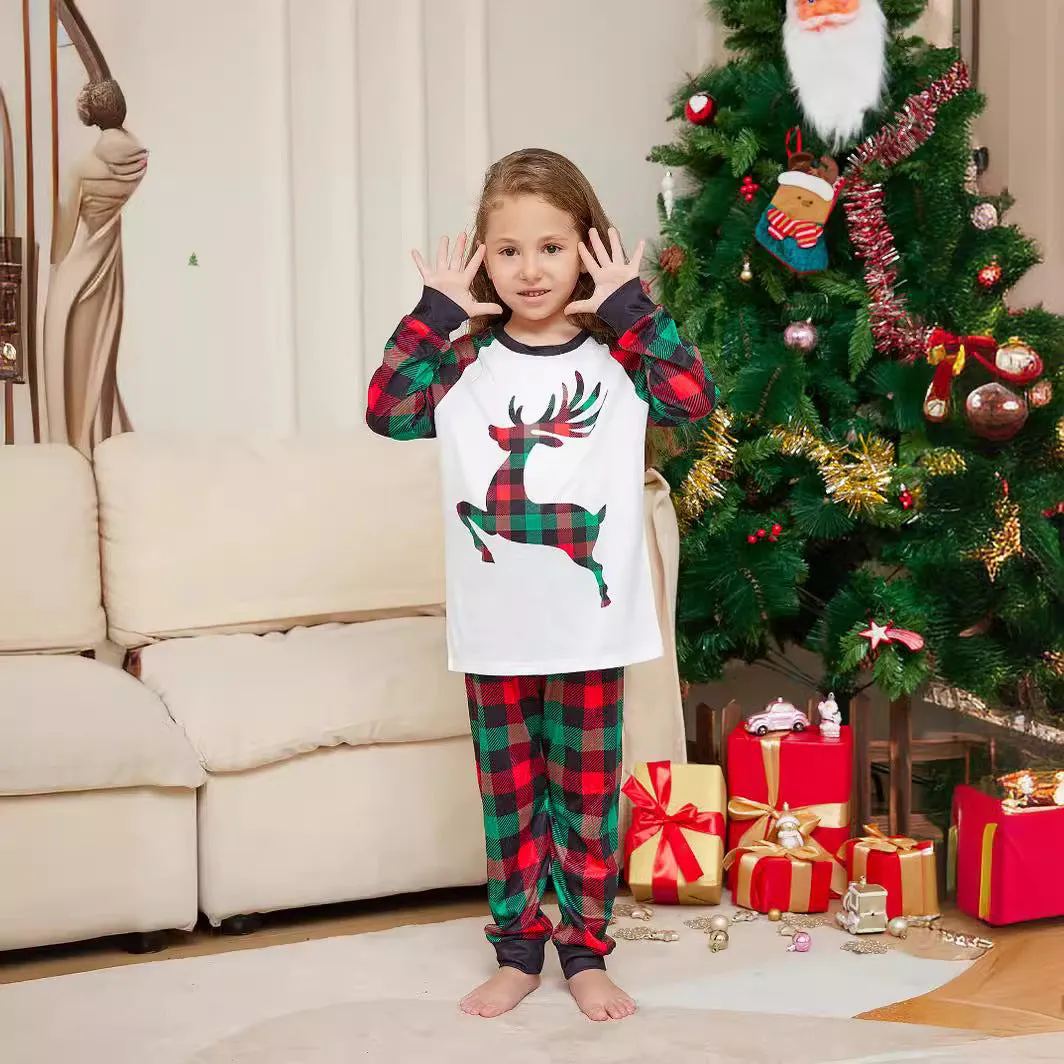 Family Chic Minimalist Pajama Set with Moose Plaid Print