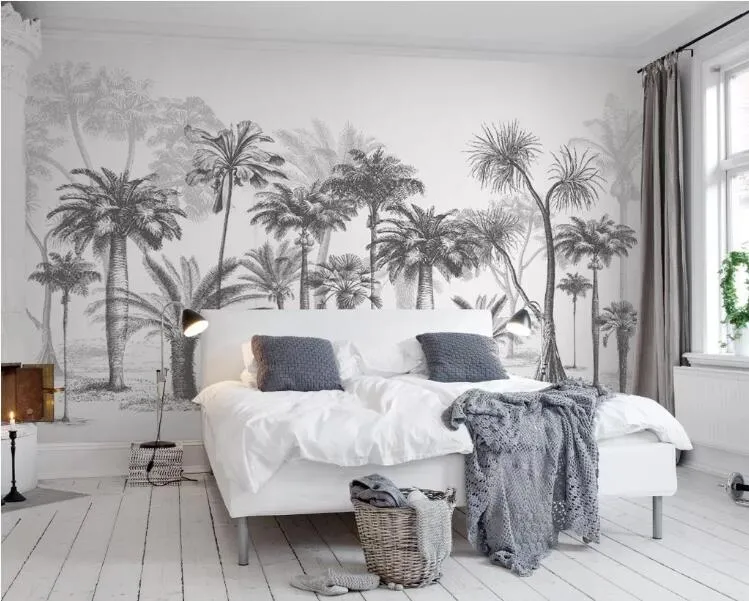 Forest Drawings Grey Mural Wallpaper