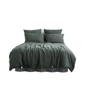 Forest Green Linen Duvet Cover Set