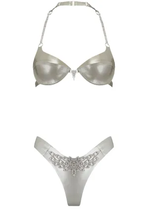 Gamma Tau Silver Latex Lingerie Set