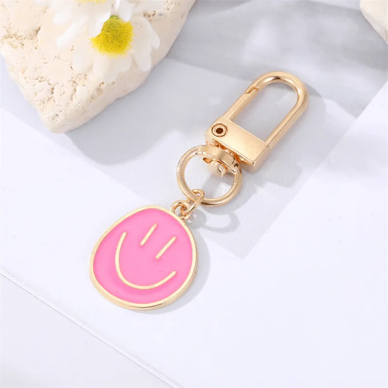 Golden Happy Face Enamel Keychain  Stylish Bag Pendant