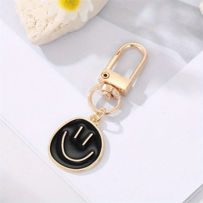 Golden Happy Face Enamel Keychain  Stylish Bag Pendant