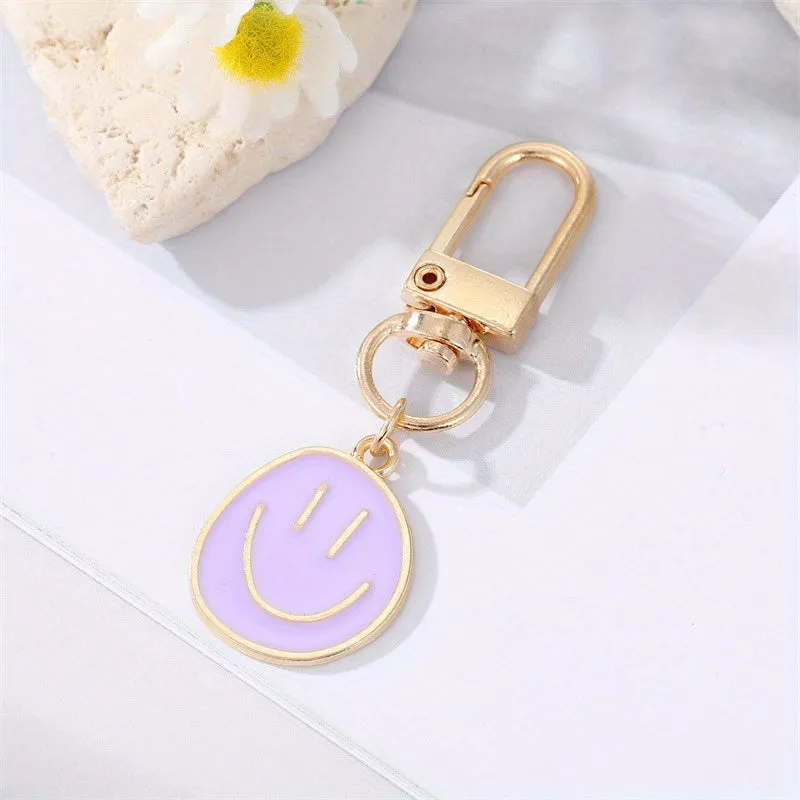 Golden Happy Face Enamel Keychain  Stylish Bag Pendant