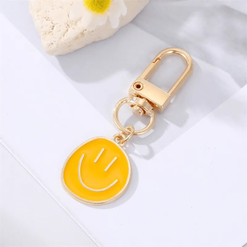 Golden Happy Face Enamel Keychain  Stylish Bag Pendant