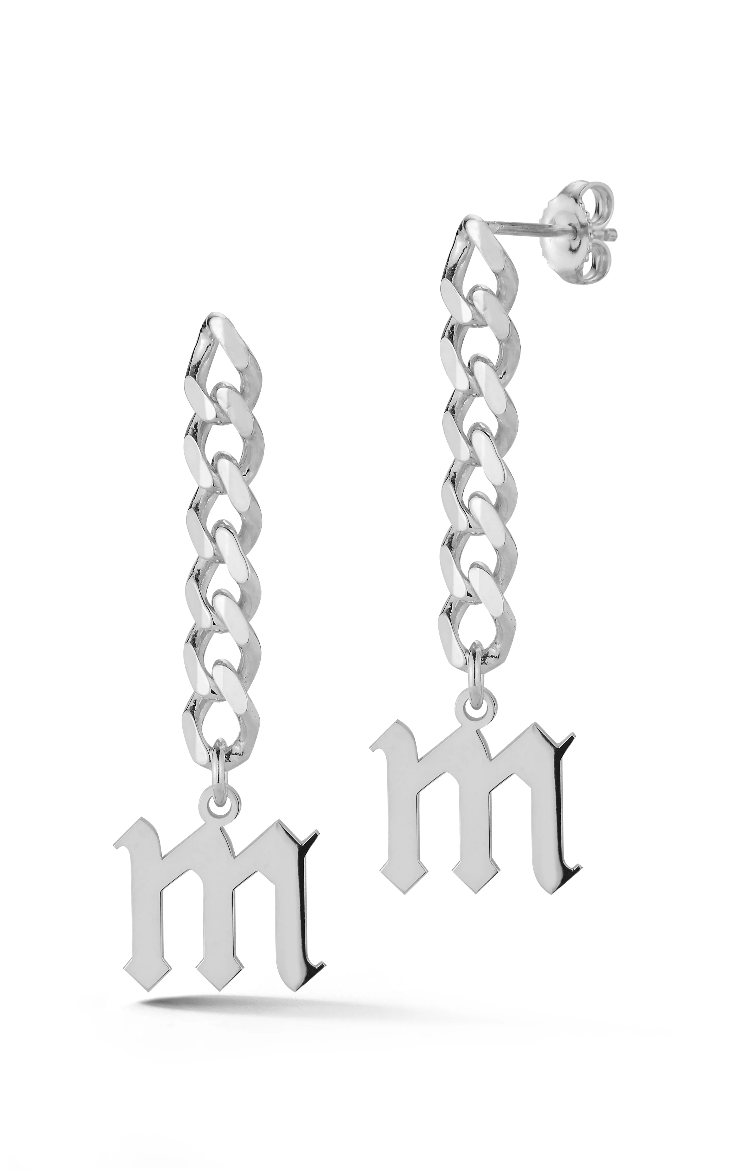 Gothic Initial Drop Stud Earring