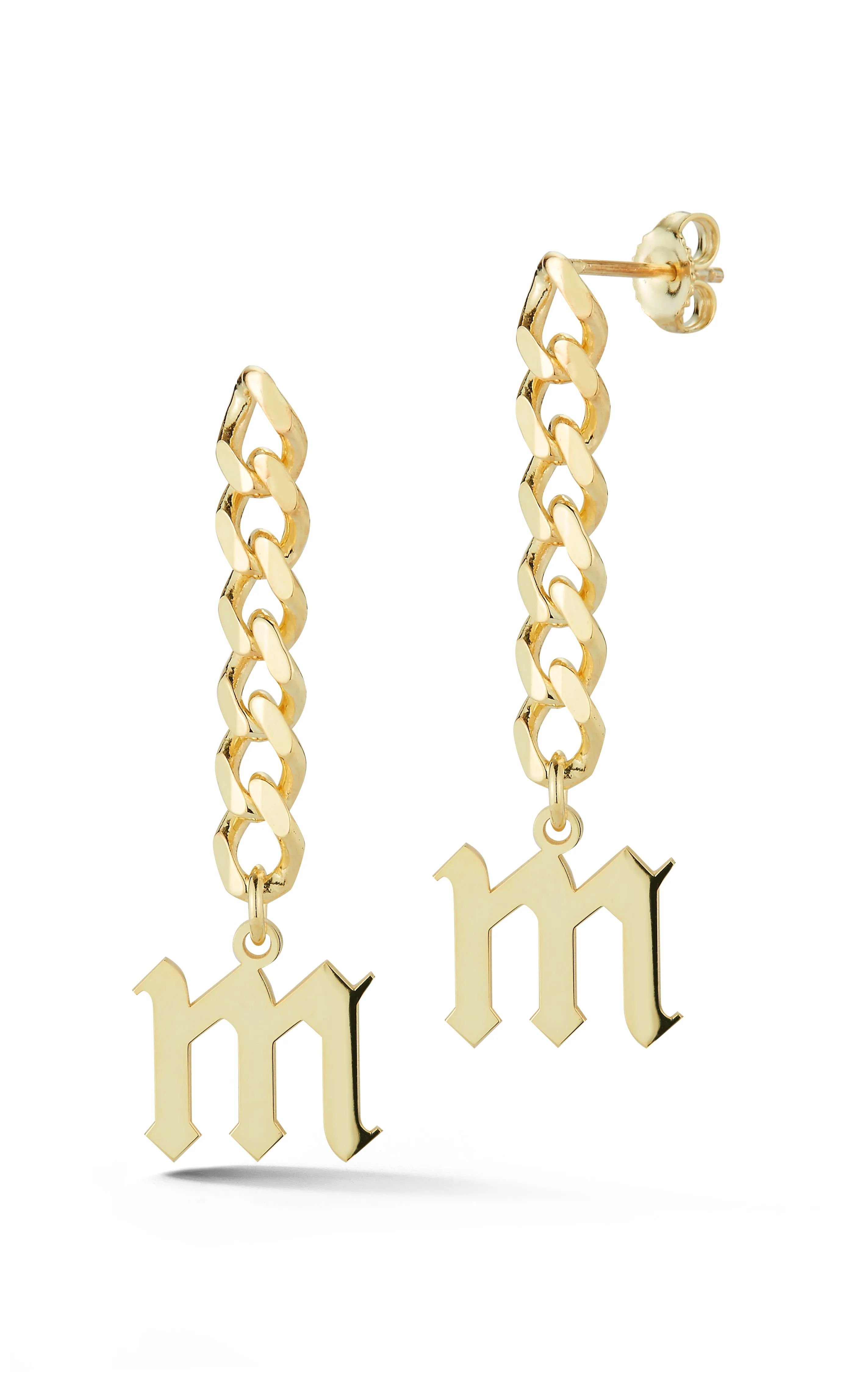 Gothic Initial Drop Stud Earring