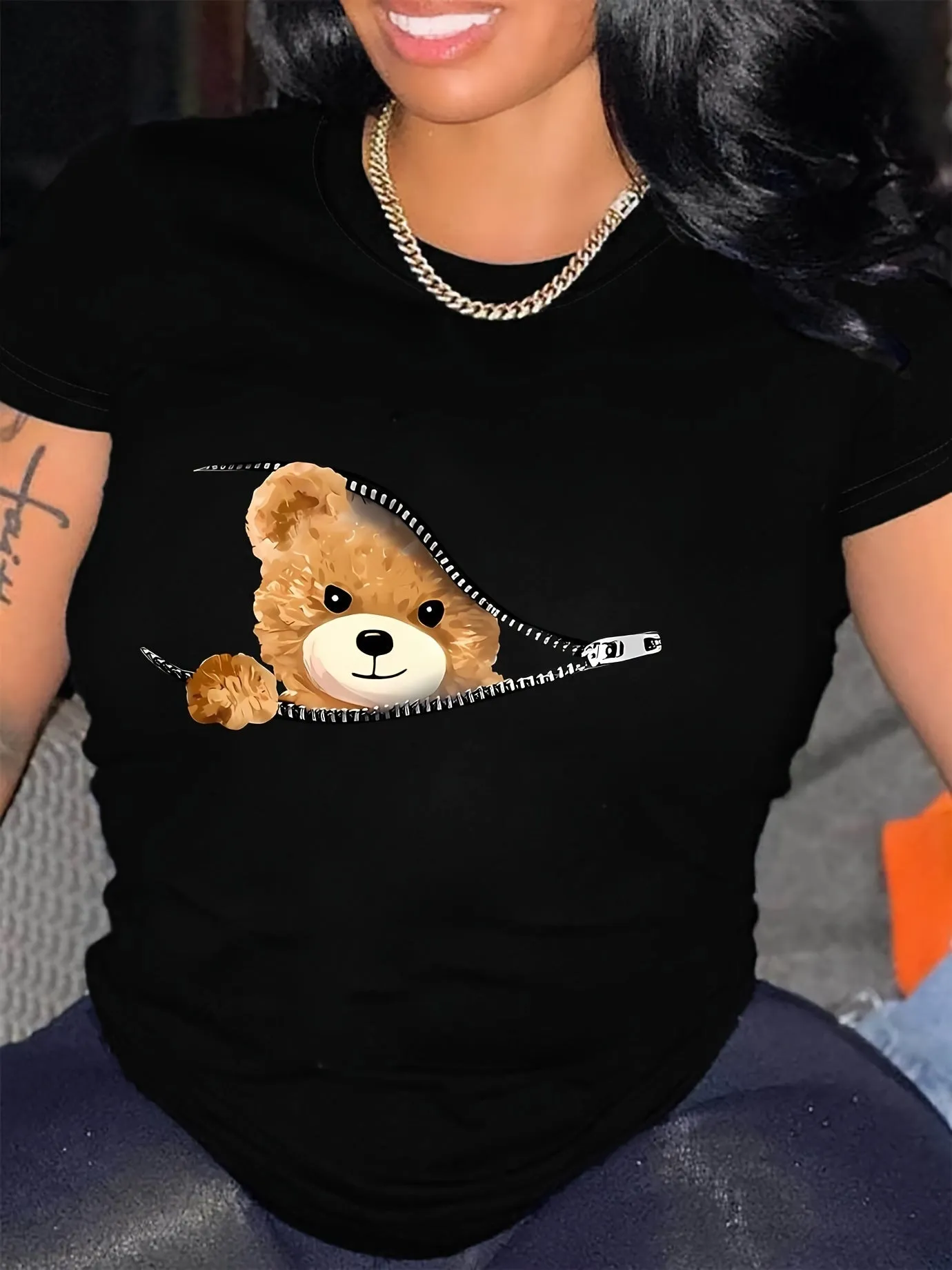 Graphic Print Bear Tee for Women Perfect for Summer  Spring