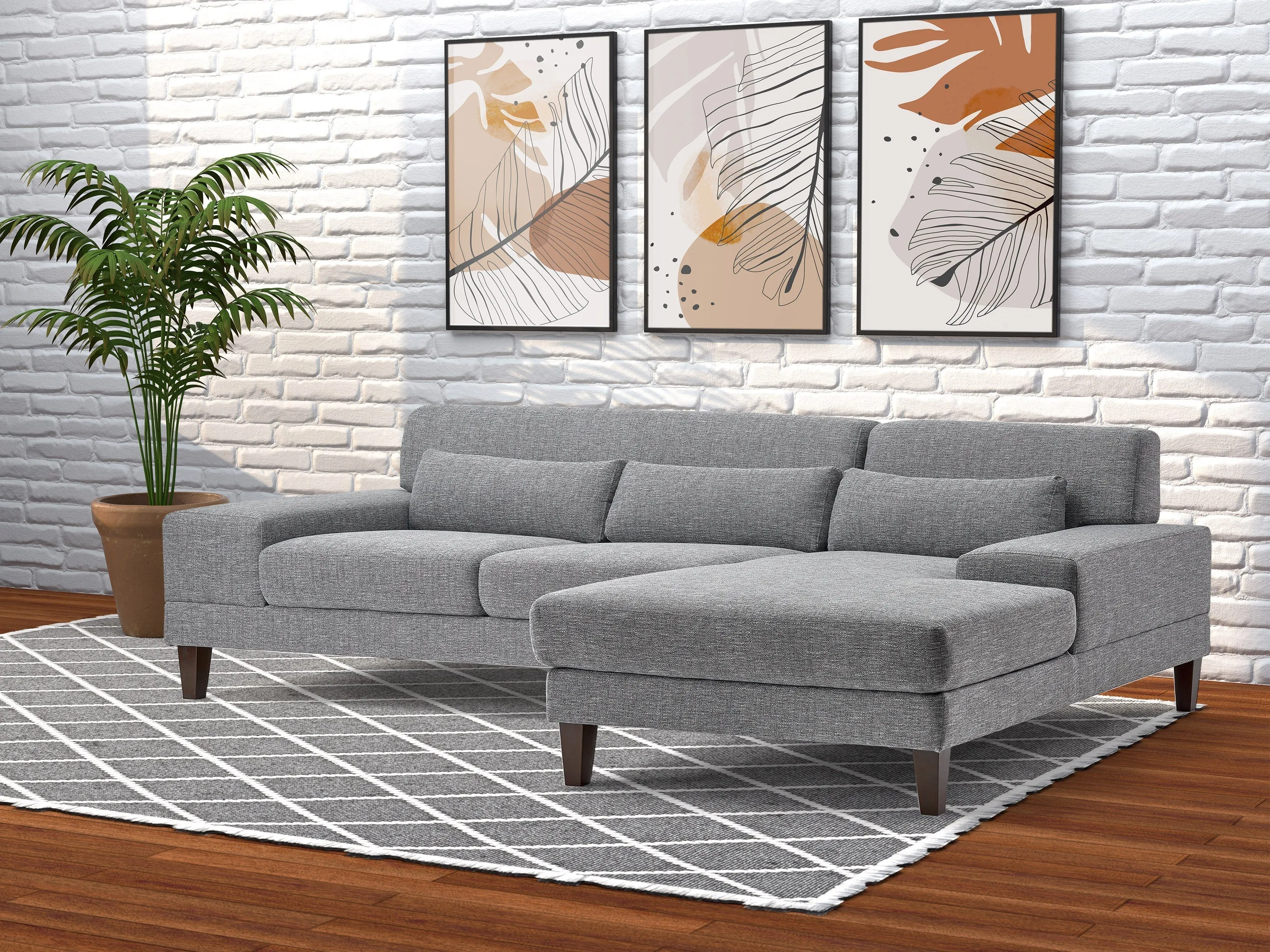 Grey Modern Right Facing Sectional Sofa