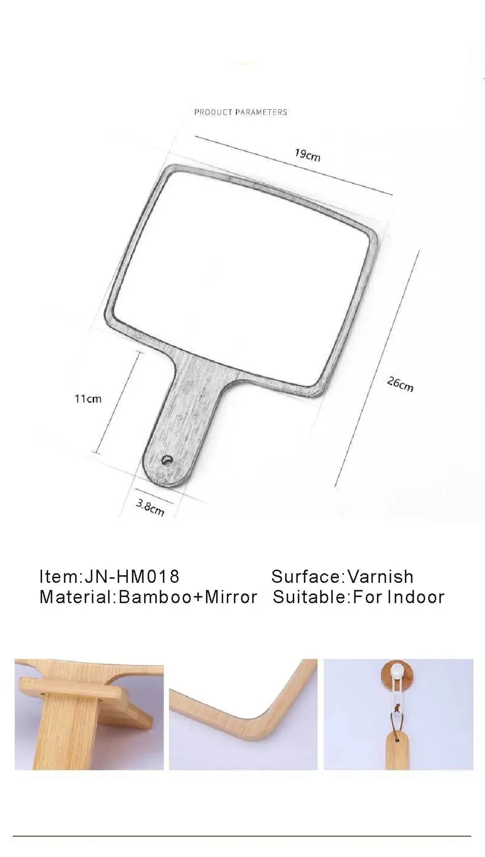 Handheld Portable Mirror-Wooden(SA2405-55)