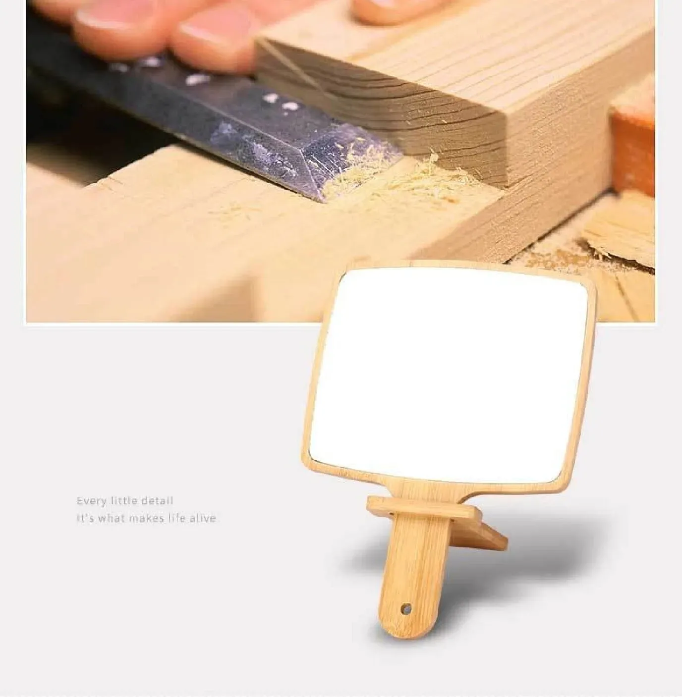 Handheld Portable Mirror-Wooden(SA2405-55)