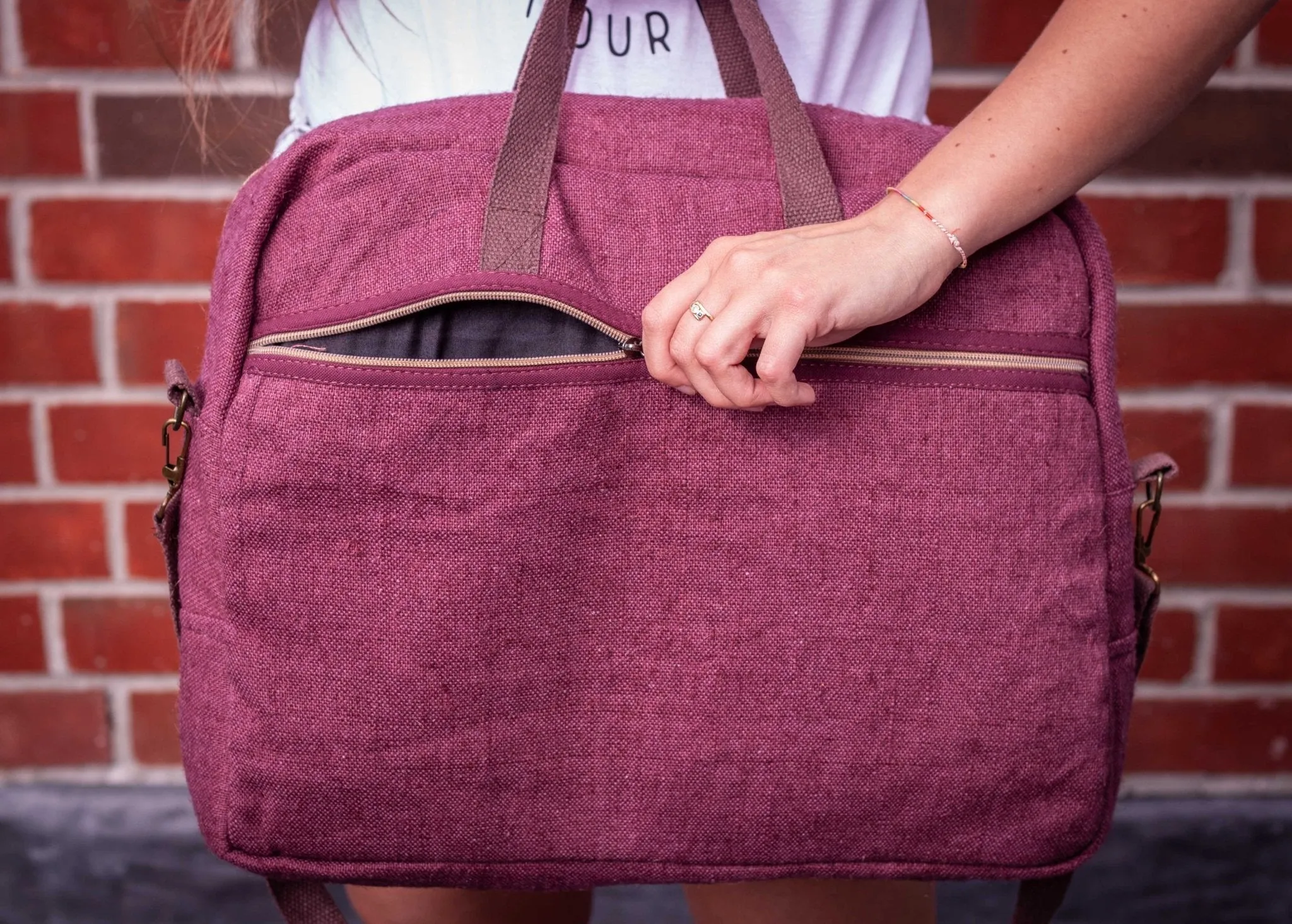 Handmade Burgundy Sustainable Hemp Laptop Bag || Burgundy