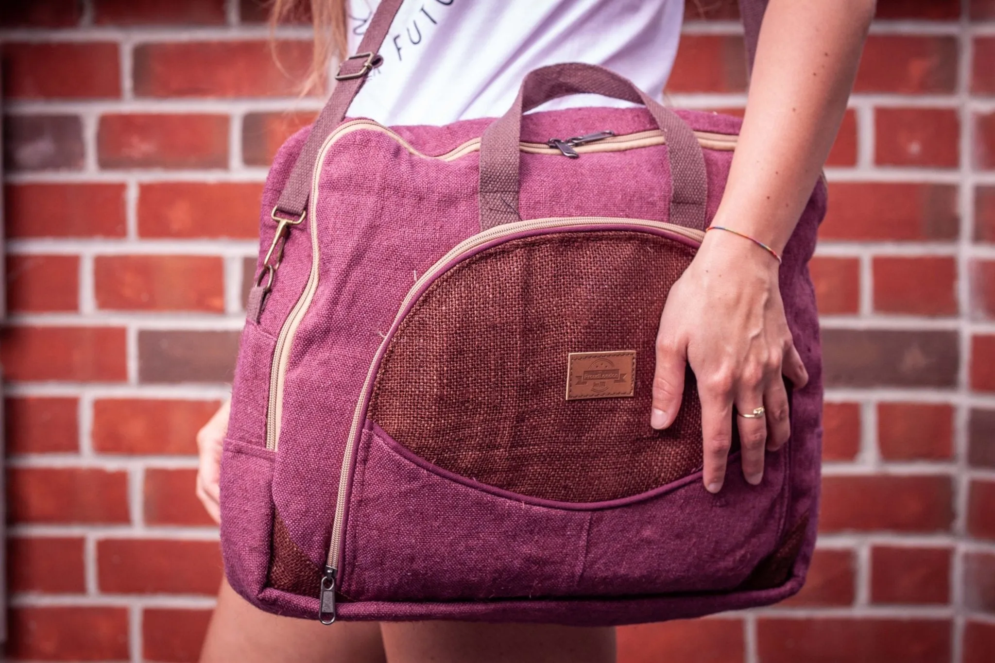 Handmade Burgundy Sustainable Hemp Laptop Bag || Burgundy