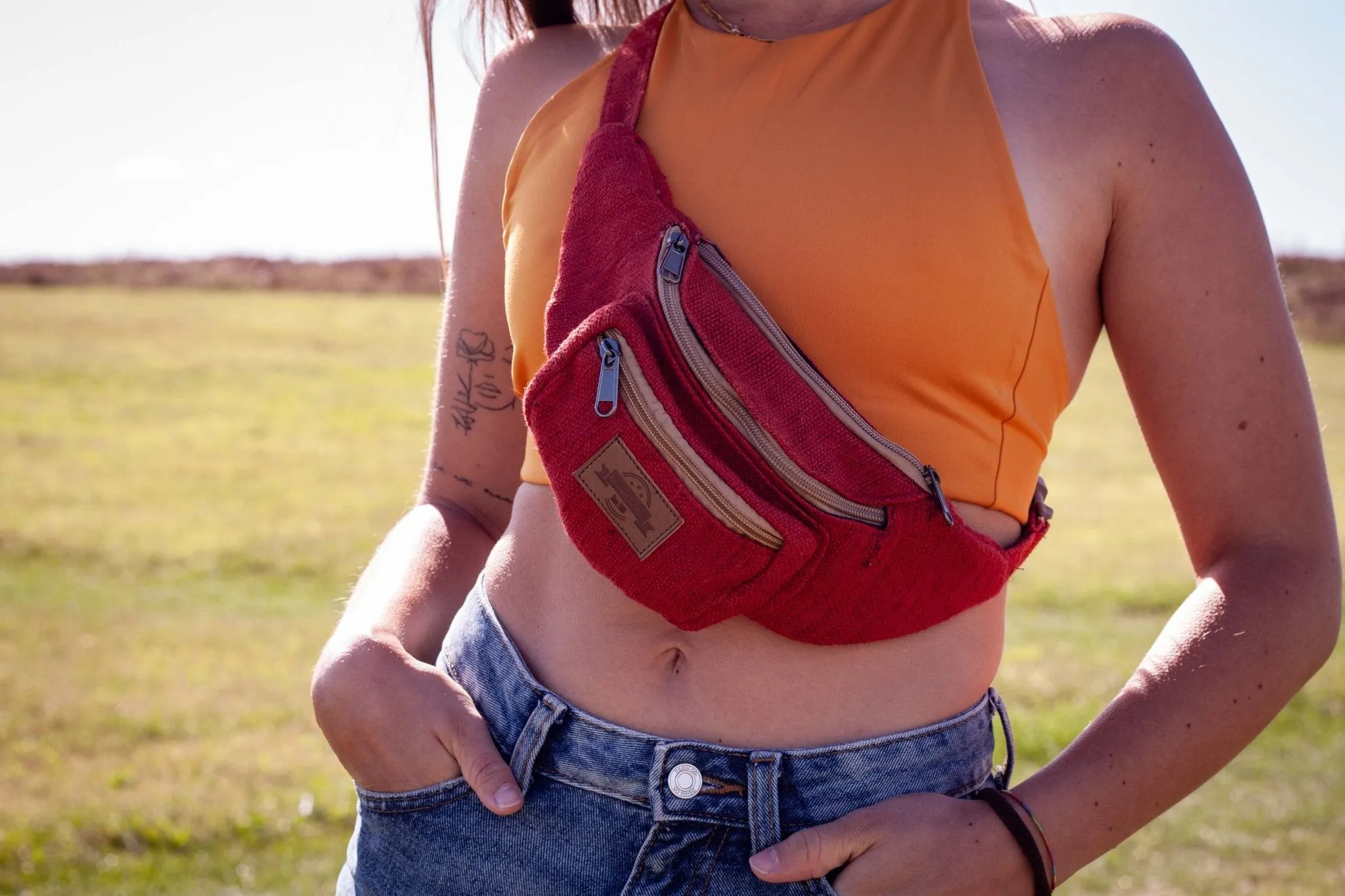 Handmade Hemp Red Bum Bag | Fanny Pack