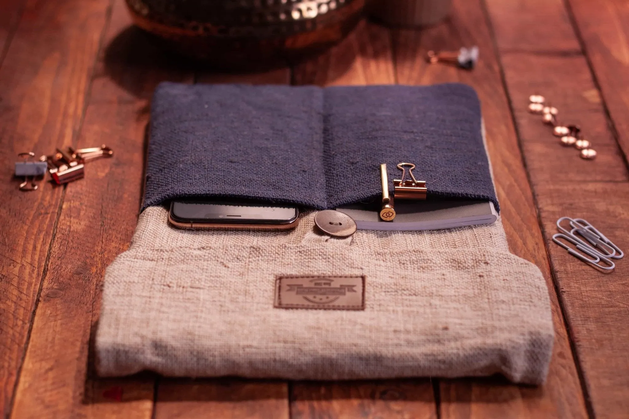 Handmade Hemp Tablet & E-Reader Universal Case Bag | Blue