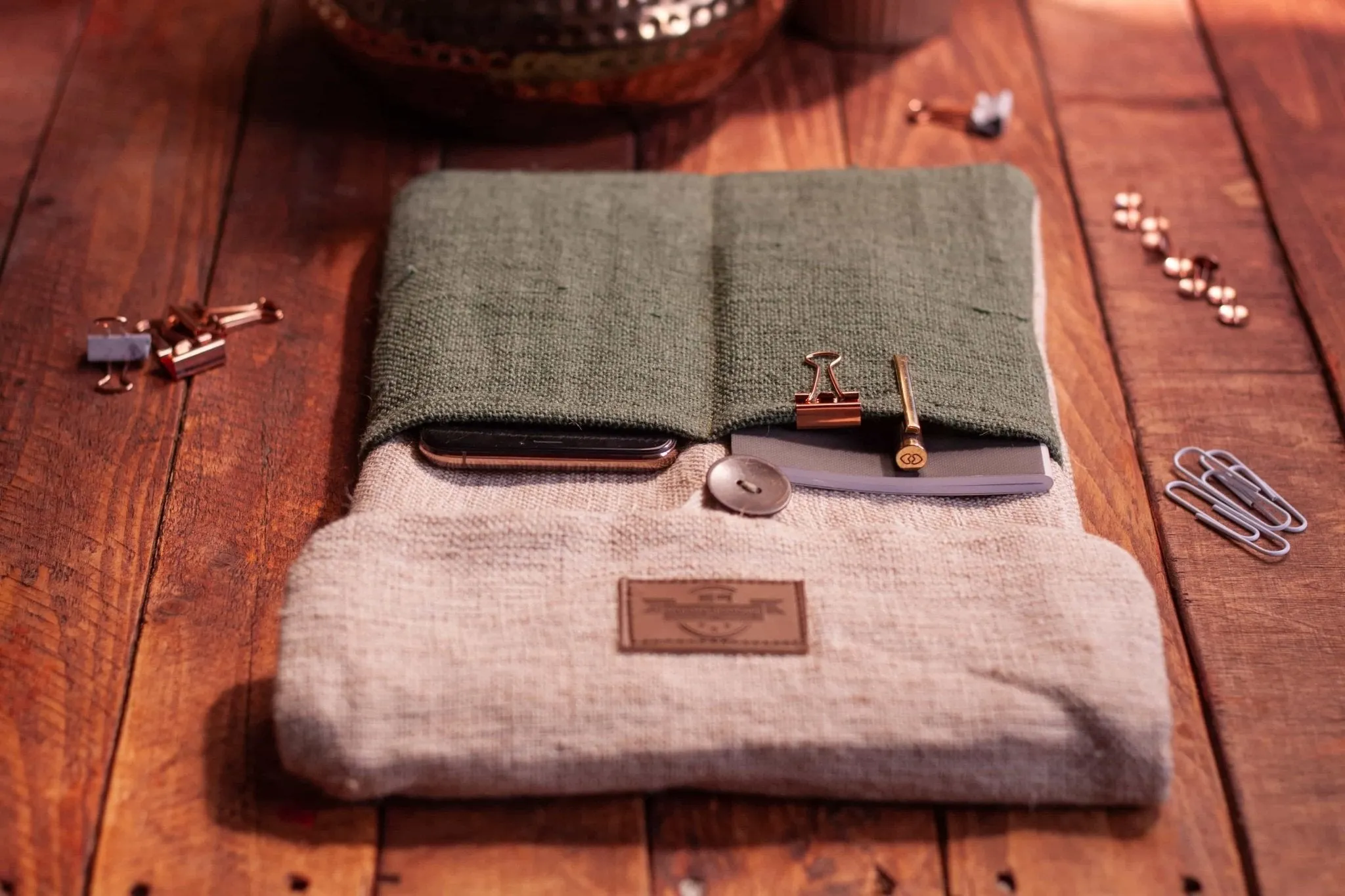 Handmade Hemp Tablet & E-Reader Universal Case Bag | Green