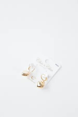 Heart Drop Huggie Earring, Gold