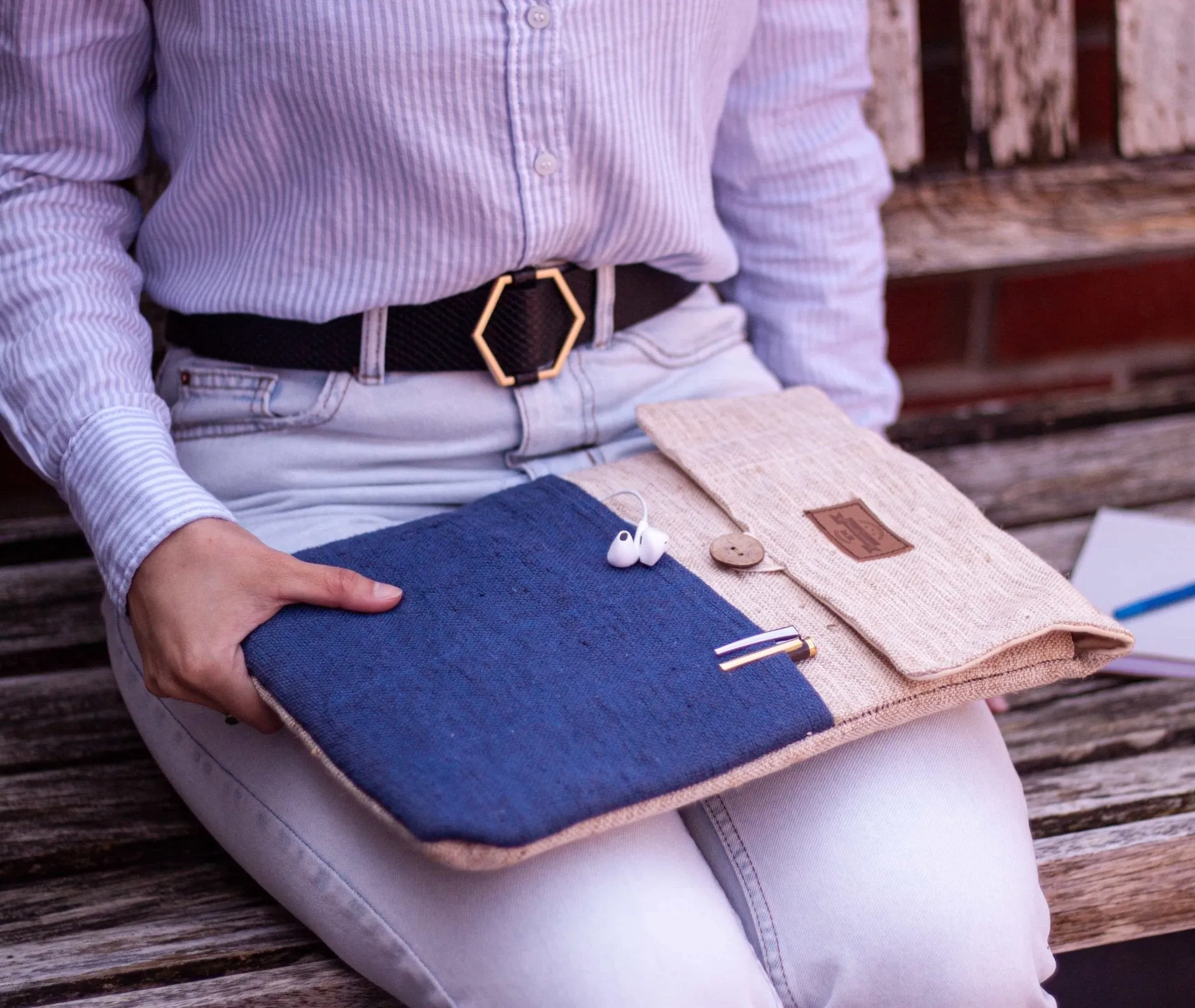 Hemp Laptop Case || Handmade & Eco-Friendly- Blue