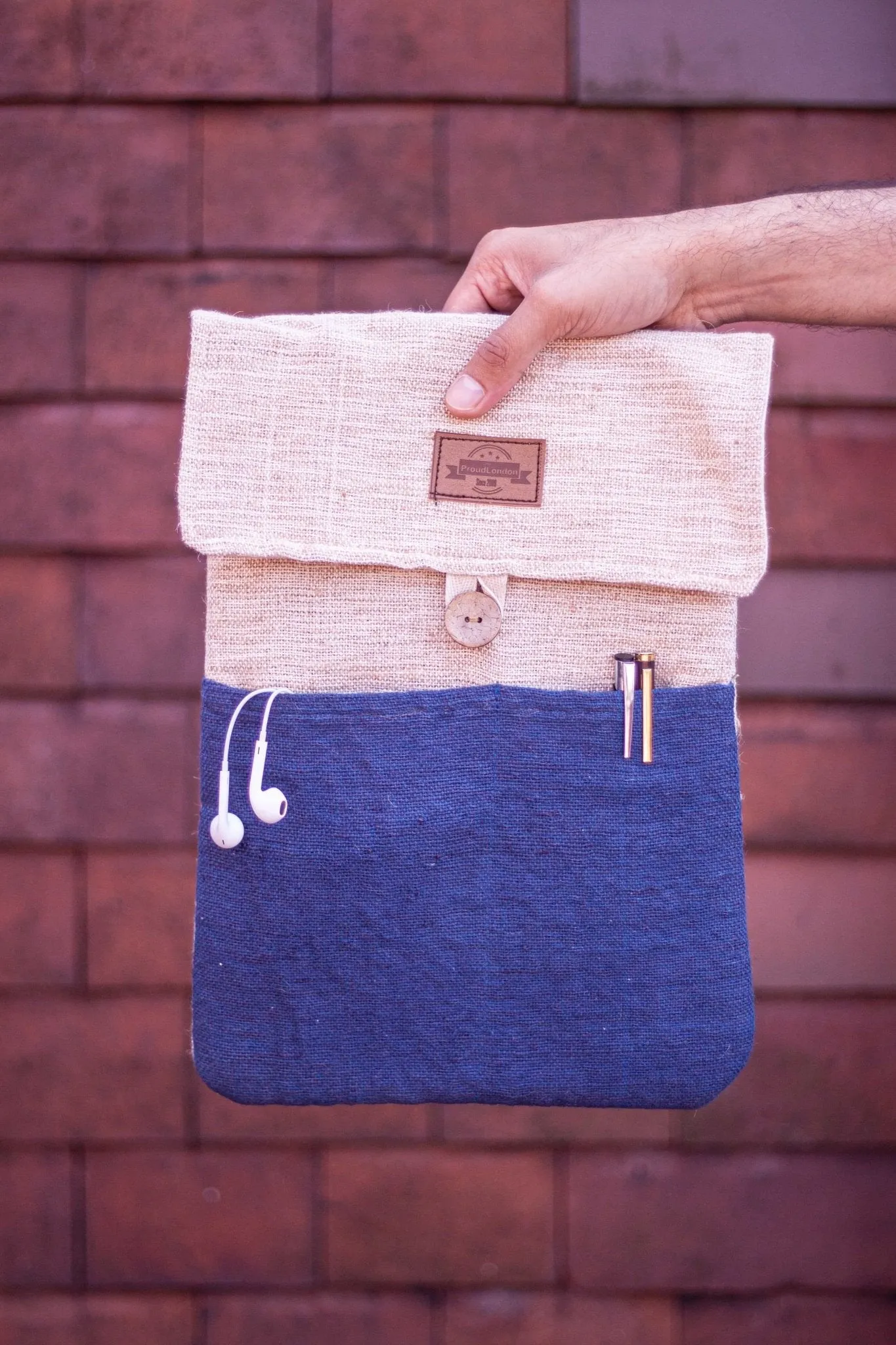 Hemp Laptop Case || Handmade & Eco-Friendly- Blue