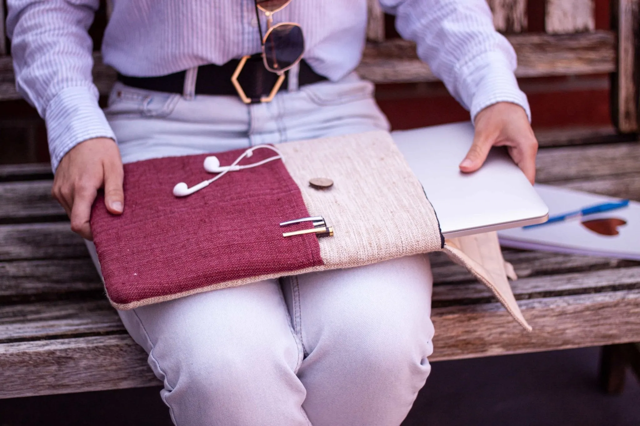 Hemp Laptop Case || Handmade & Eco-Friendly- Burgundy