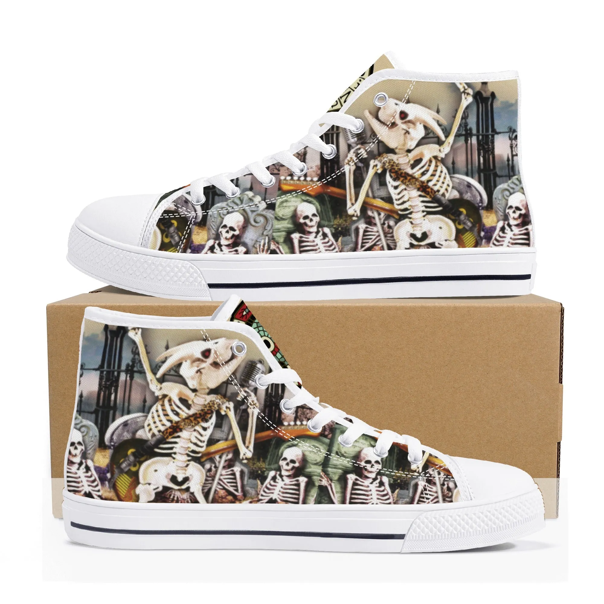 High Top Canvas Sneakers | Printed Tongue | Halloween themed Goth shoes | Spooky season Gift | Oingo Boingo style