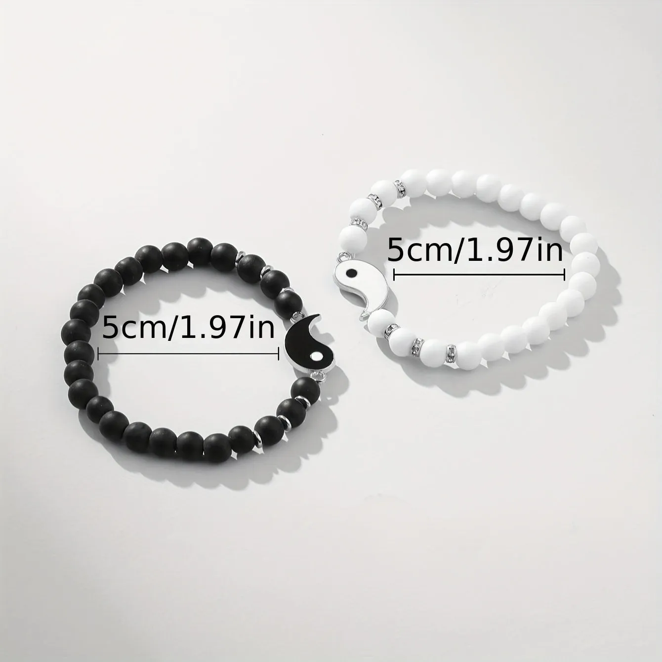 His and Hers Beaded Bracelet Set  White  Black