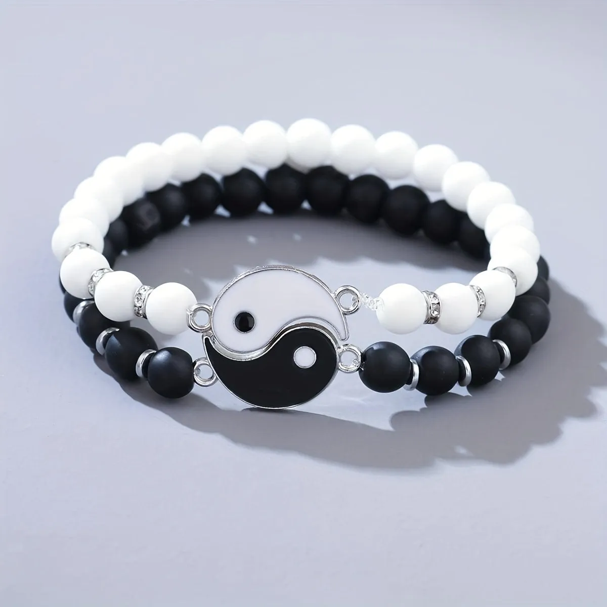 His and Hers Beaded Bracelet Set  White  Black