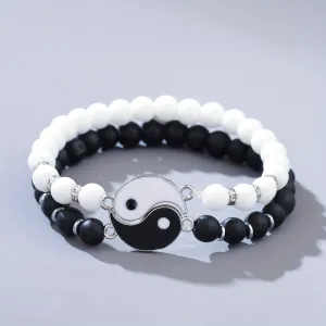 His and Hers Beaded Bracelet Set  White  Black