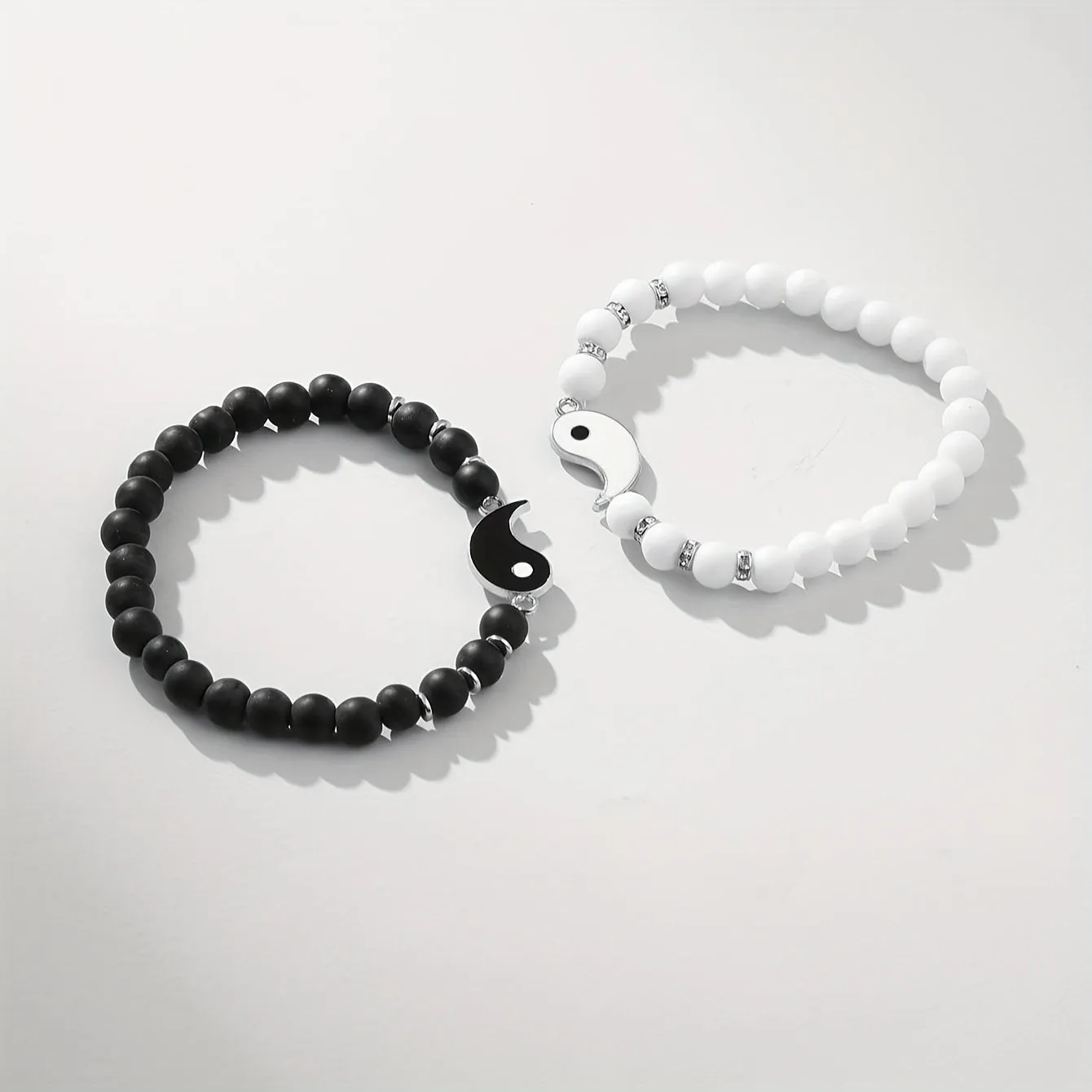 His and Hers Beaded Bracelet Set  White  Black