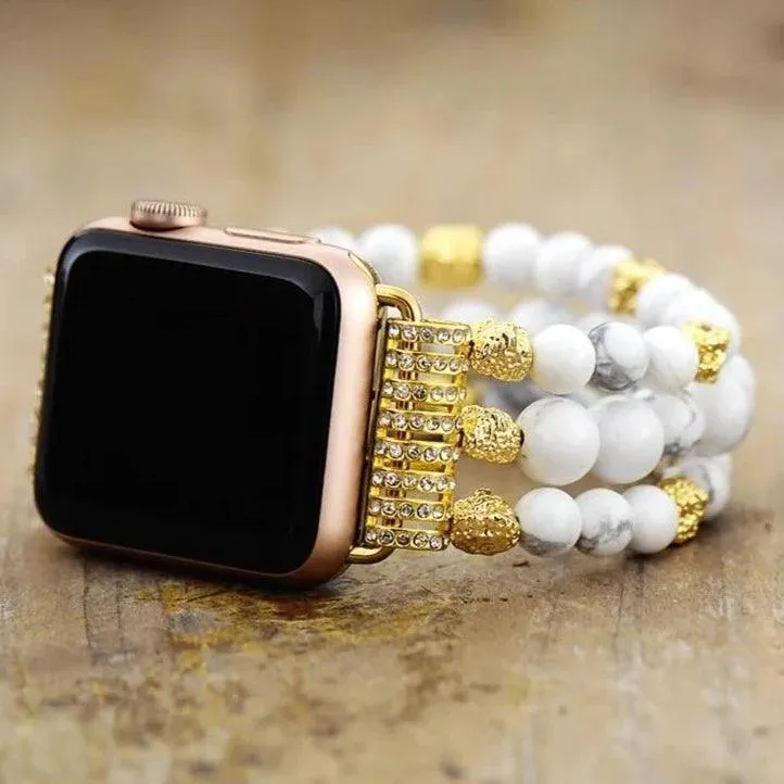 Howlite Gold Beads Stretchy Apple Watch Band