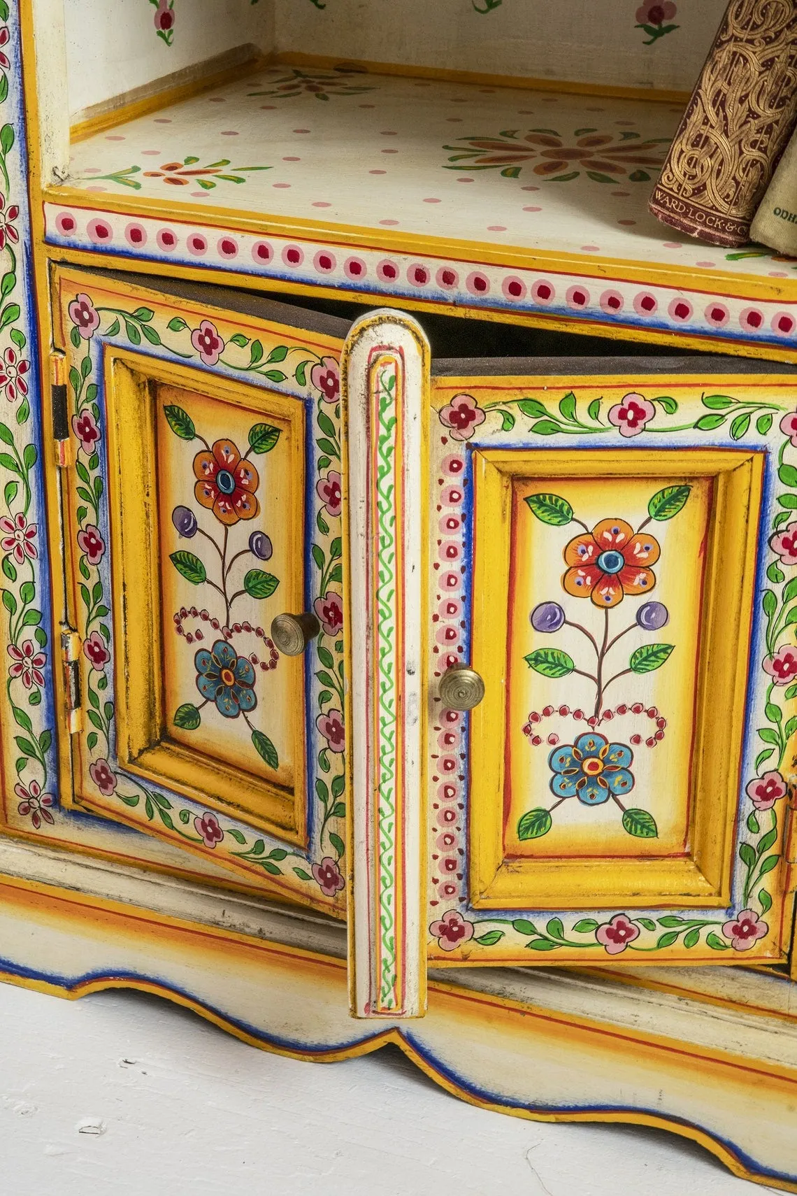 Indian Wooden Handmade Cream & Yellow Hand Painted Bedside Table, Home Decor Table,Bedroom Table,Side Table By J.L.HOME DECOR