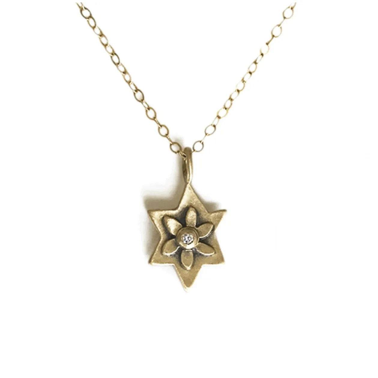 Jewish Star Necklace with Flower and Gemstone by Emily Rosenfeld Jewelry